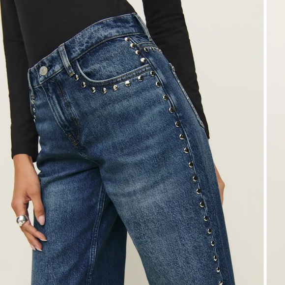 Reformation Denim - Reformation Dark Blue Wide Leg Jeans with Silver Studs